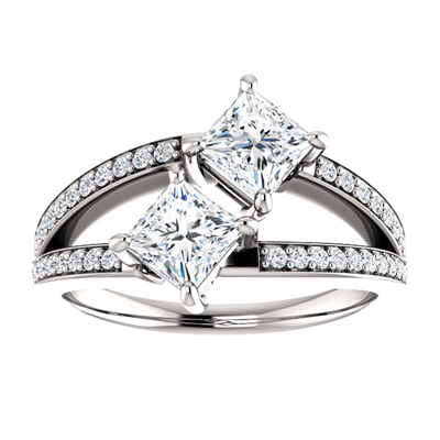 Cubic Zirconia Two Stone Engagement Ring in 14K White Gold