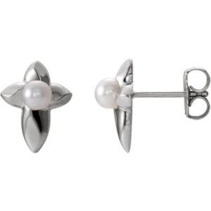 Cultured Freshwater Pearl Cross Earrings, Sterling Silver