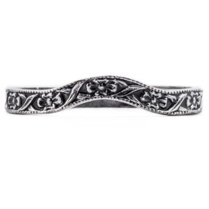 Curved Sterling Silver Antique-Style Flower Wedding Band Ring