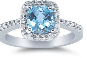 Cushion-Cut Blue Topaz and Diamond Ring