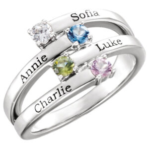 Custom Engravable 4-Stone Family Gemstone Ring in Sterling Silver