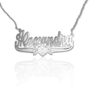 Custom Name Jewelry Necklace with Heart in Sterling Silver