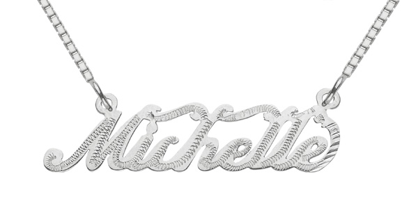 Custom Name Pendant, 14K Solid White Gold, Michelle Design
