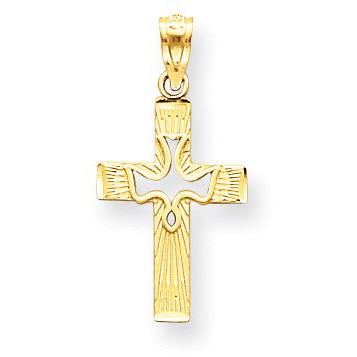 Cut-Out Holy Spirit Dove Cross Pendant, 14K Gold