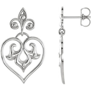 Decorative Silver Dangle Heart Earrings