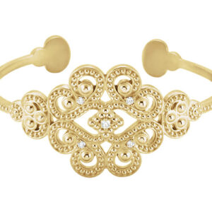 Designer Diamond Paisley Cuff Bangle Bracelet, 14K Gold
