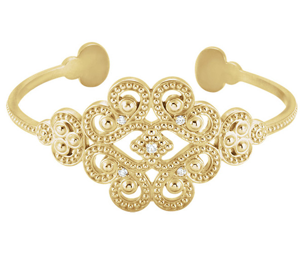 Designer Diamond Paisley Cuff Bangle Bracelet, 14K Gold