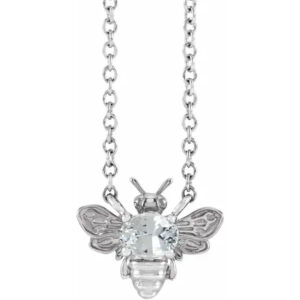 Diamond Bee Necklace in 14K White Gold