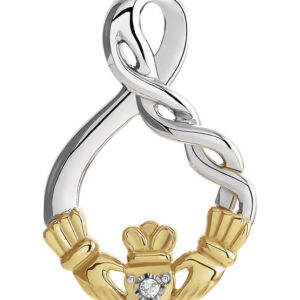 Diamond Claddagh Pendant in Sterling Silver and Gold