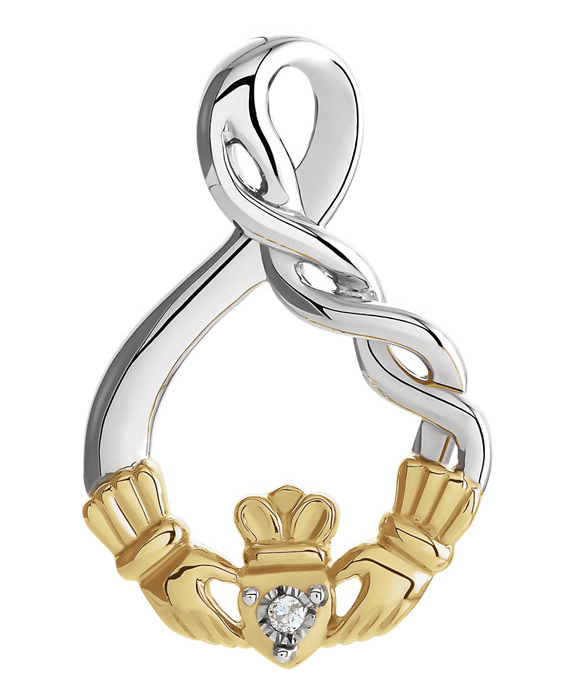 Diamond Claddagh Pendant in Sterling Silver and Gold