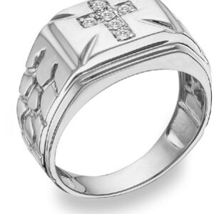 Diamond Cross Nugget Ring, 14K White Gold