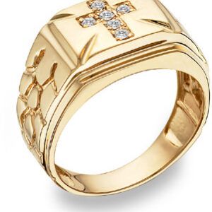 Diamond Cross Nugget Ring, 14K Yellow Gold