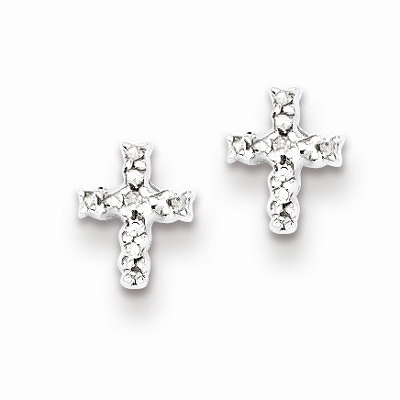 Diamond Cross Post Earrings in Sterling Silver