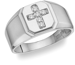 Diamond Cross Ring - 14K White Gold