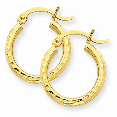 Diamond-Cut 2mm Round Tube Hoop Earrings in 14K Yellow Gold