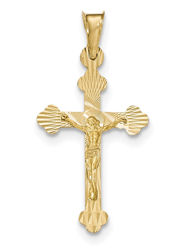Diamond-Cut Crucifix Pendant, 14K Yellow Gold