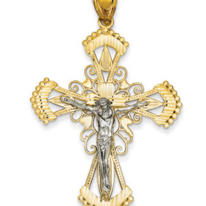 Diamond-Cut Crucifix Pendant in 14K Two-Tone Gold