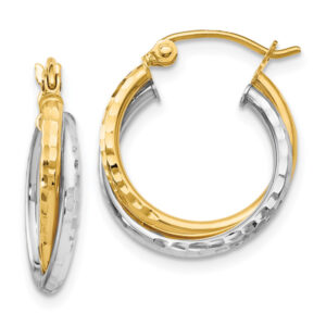 Diamond-Cut Hinged Double Hoop Earrings, 14K Two-Tone Gold