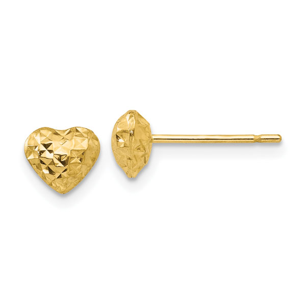 Diamond-Cut Puffy Heart Stud Earrings in 14K Gold