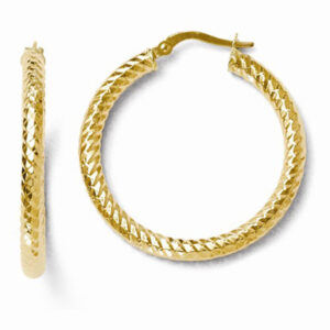 Diamond Cut Textured Hoop Earrings in 14k Yellow Gold