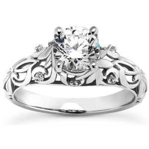 Diamond Flourish Paisley Engagement Ring in 14K or 18K White Gold