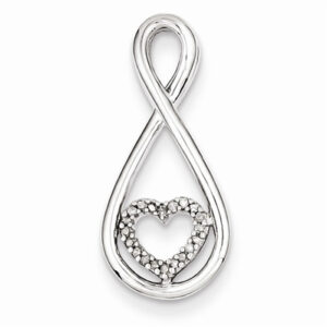 Diamond Heart in Teardrop Pendant, Sterling Silver
