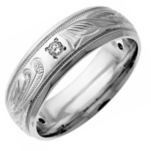 Diamond Paisley Wedding Band Ring, 14K White Gold