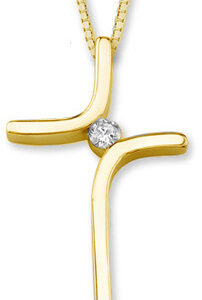 Diamond Solitaire Cross Pendant, 14K Yellow Gold
