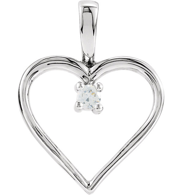 Diamond Solitaire Heart Pendant in White Gold