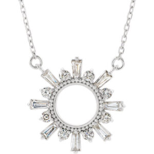 Diamond Sun Circle Necklace in 14K White Gold
