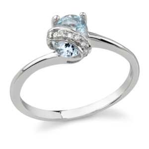 Diamond Swirl Aquamarine Ring, 14K White Gold