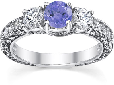 Diamond and Tanzanite Floret Engagement Ring, 14K White Gold