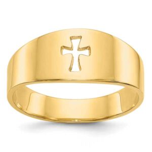 Domed Cut-Out Cross Band Ring for Women, 14K Gold