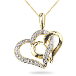 Double Heart Diamond Necklace, 14K Gold