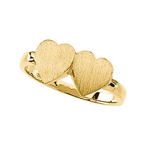 Double-Heart Engraveable Gold Signet Ring