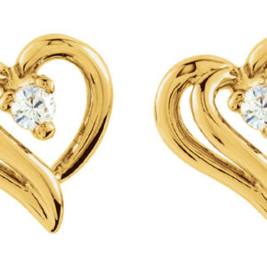 Dual Diamond Heart-Shaped Earrings in 14K Gold