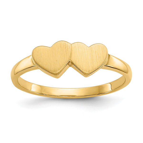 Dual Heart Engravable Signet Ring, 14K Gold