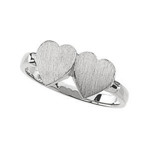 Dual-Heart Personalized White Gold Signet Ring