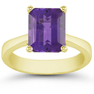 Emerald-Cut Amethyst Solitaire Ring, 14K Yellow Gold