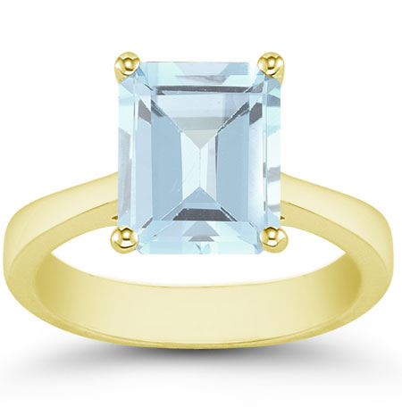 Emerald-Cut Aquamarine Solitaire Ring, 14K Yellow Gold