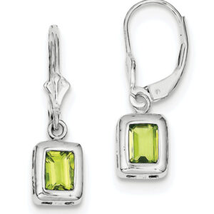 Emerald-Cut Bezel-Set Peridot Earrings, Sterling Silver