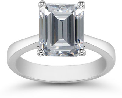 Emerald Cut Cubic Zirconia Solitaire Ring, 14K White Gold