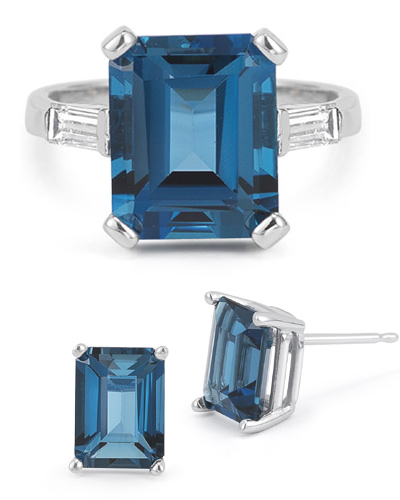Emerald-Cut London Blue Topaz Ring and Earring Set