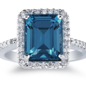 Emerald-Cut London Blue Topaz and Diamond Ring
