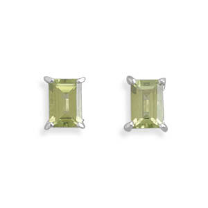 Emerald Cut Peridot Post Stud Earrings, Sterling Silver