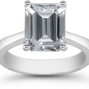 Emerald Cut White Topaz Solitaire Ring, 14K White Gold