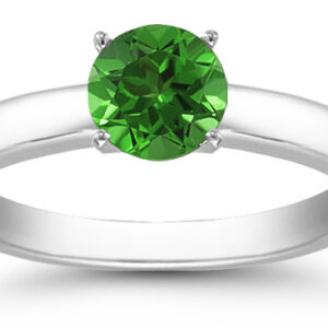 Emerald Gemstone Solitaire Ring in 14K White Gold