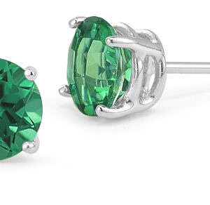 Emerald Stud Earrings, 14K White Gold