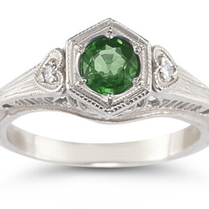 Emerald and Diamond Heart Ring in 14K White Gold