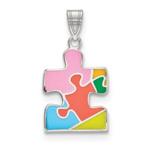 Enameled Autism Awareness Puzzle Pendant in Sterling Silver